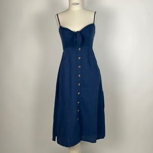 Faithfull the Brand Navy Blue Button-Front Midi Dress